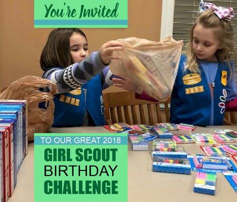 Girl Scout Birthday Challenge We challenge you to complete a birthday related service project by the end of Girl Scout week. In honor of 106 years of Girl Scouting, our goal at MakingFriends®.com is to get 106 troops to participate this year. One participating troop will be chosen to receive $106 in store credit. Learn more at MakingFriends®.com Girl Scout Week Activities, Girl Scout Birthday Activities, Birthday Challenge, Girl Scouts Cadettes, Brownie Scouts, Daisy Scouts, Girl Scout Juniors, Daisy Girl Scouts, Birthday Activities