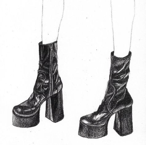 Boots Illustration Fashion, Platform Boots Drawing, Platform Shoes Drawing, Boot Sketch, Boots Sketch, Drawing Boots, Boot Drawing, Boots Drawing, Fashion Learning