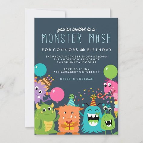 Funny Dancing Pumpkins Card  Zazzle Monster Mash Party, Halloween Invitations Kids, Kids Halloween Party Invitations, Monster Birthday Invitations, Monster 1st Birthdays, Woodland Birthday Party, Monster Birthday Parties, Kids Birthday Party Invitations, Monster Birthday