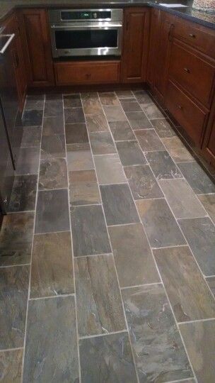 Slate Tile Floor Bathroom, Slate Kitchen Floor, Slate Floor Kitchen, Downstairs Ideas, Stone Entryway, Slate Kitchen, Slate Floor, Honey Oak Cabinets, Slate Tile Floor