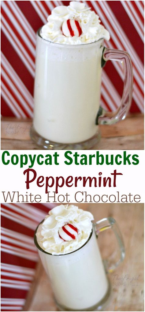 I LOVE Starbucks Peppermint White Hot Chocolate and I started messing with the recipe and nailed it! #copycatstarbucks #FrugalNavyWife #starbuckscopycat #starbucksrecipe  #hotchocolate #whitehotchocolate #peppermint Peppermint White Hot Chocolate, White Hot Chocolate Recipe, Peppermint White, Copycat Starbucks, White Chocolate Mocha, Peppermint Hot Chocolate, White Hot Chocolate, Hot Chocolate Recipe, Starbucks Copycat