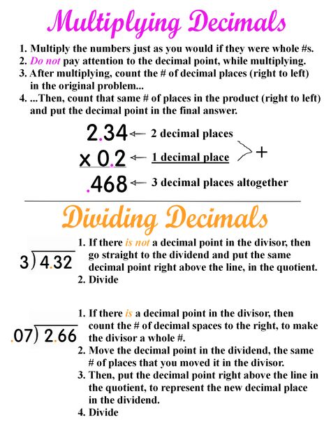 Dividing With Decimals Anchor Chart, Multiplying And Dividing Decimals Anchor Chart, Divide Decimals Anchor Chart, How To Multiply Decimals, How To Divide Decimals, Multiplying Decimals 5th Grade, Dividing Decimals Anchor Chart, Multiplying Decimals Anchor Chart, Multiply And Divide Decimals