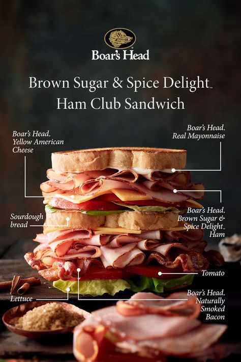 Layers of goodness. Boar’s Head® meats and cheeses take a classic club to the next level. Ham Club Sandwich, Best Club Sandwich, Paninis Recipes, Club Sandwich Recipe, Owen Han, Awesome Sandwiches, Deli Ideas, Keto Sandwich, Recipes Sandwiches