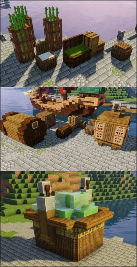 Minecraft Fish Market Ideas, Fisherman House Minecraft Ideas, Docks Minecraft Ideas, Dock Design Minecraft, Minecraft Dock Decoration, Minecraft Medieval Interior Ideas, Minecraft Harbour Ideas, Mining Area Minecraft Ideas, Minecraft Docks Medieval