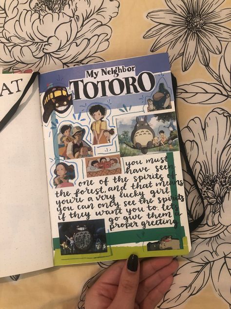 studio ghilbi my neighbor totoro in my film and tv show journal Tv Shows Journal, My Neighbor Totoro Drawing, My Neighbor Totoro Quotes, My Neighbor Totoro Crafts, Totoro Quotes, Studio Ghibli Scrapbook, Studio Ghibli Journal Ideas, Totoro Journal, Ghibli Journal