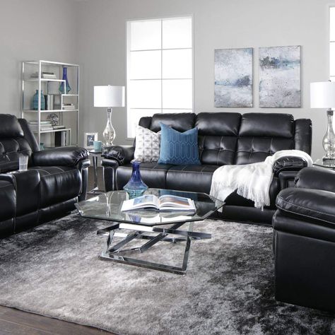 Reclining Sofa Decor, Black Leather Sofa Living Room, Black Leather Couch Living Room, Modern Living Room Black, Black Sofa Living Room Decor, Reclining Sofa And Loveseat, Black Sofa Living Room, Reclining Sofa Living Room, Leather Sofa And Loveseat