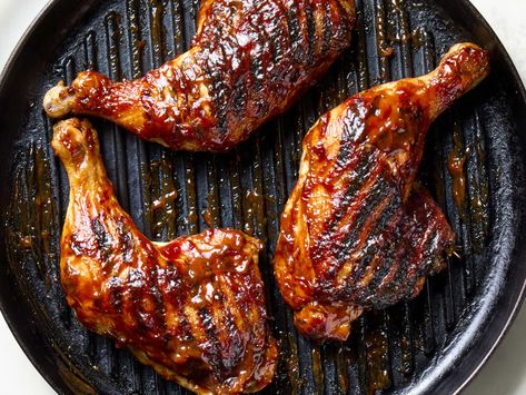 overhead shot of Tyler Florence's BBQ chicken legs on a grill pan Southern Bbq Chicken, Ina Garten Recipe, Oven Bbq Chicken, Best Bbq Chicken, Southern Bbq, Poultry Dishes, Salmon Potato, Bbq Chicken Recipes, Waffle Cookies