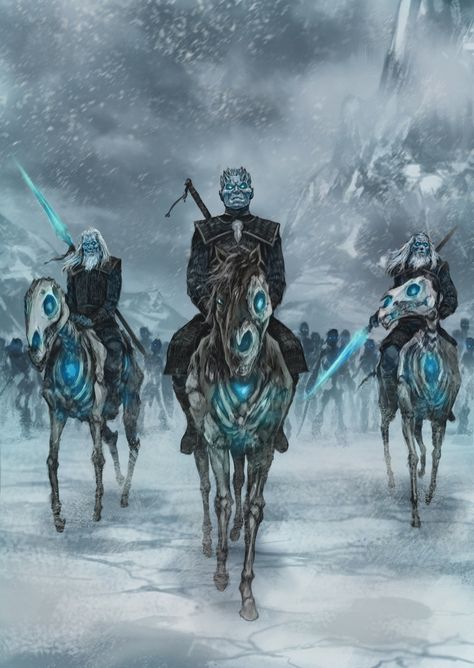 The Night King and White Walkers. Winds Of Winter, Game Of Thrones Tattoo, The Winds Of Winter, Tattoo White, Game Of Thrones Poster, Night Walkers, Game Of Thrones Artwork, Game Of Thrones Dragons, White Walker