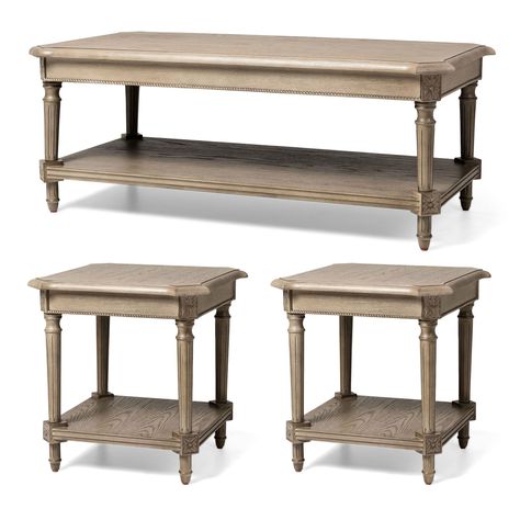 PRICES MAY VARY. STUNNING DETAIL: Boasting exquisite, hand-carved distressed details, including rounded table edges, intricate clipped corners, sturdy reeded legs, and carved rope detailing, the set of traditional-style rectangular coffee table and 2 side tables elevate the sophistication level of your living room furniture. FLAWLESS FINISH: With a smooth and consistent wood furniture finish, our well-made Pullman Coffee and Side Tables are pure perfection for small spaces. We’ve chosen a neutra Wooden Side Tables Living Room, Side Tables With Storage, Center Coffee Table, Rounded Table, Coastal Coffee Table, 2 Side Tables, Living Room Coffee Tables, Wooden Side Tables, Tables With Storage