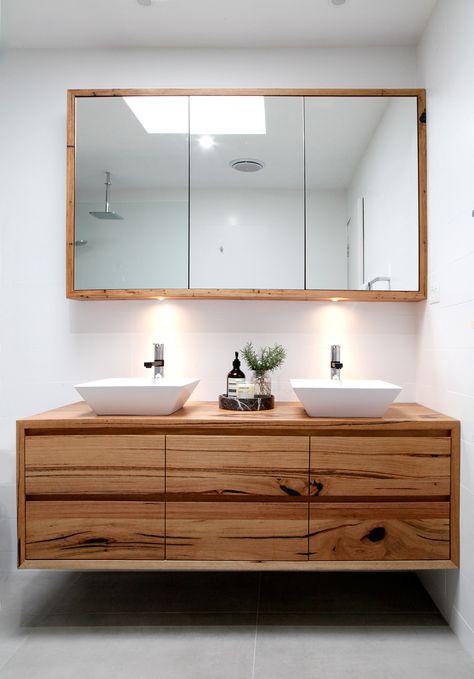 recycled timber vanity Farmhouse Faucet Bathroom, Basement Bathroom Remodeling, Toilette Design, Bathroom Basins, Timber Vanity, Bathroom Remodel Cost, Bad Inspiration, Bathroom Top, Bathroom Renos