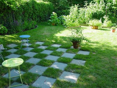 another inspiration Checkerboard Patio, Grass Pavers, Green Patio, Giant Strawberry, Pavers Backyard, Cement Patio, Patio Pavers Design, Stamped Concrete Patio, Patio Planters