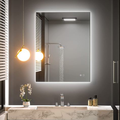 Backlit Mirror Bathroom, Bathroom Hanging Lights, Casa Miami, Bathroom Mirror With Lights, Industrial Laundry, Wall Mounted Makeup Mirror, Led Vanity Mirror, Apartment Goals, Laundry Design