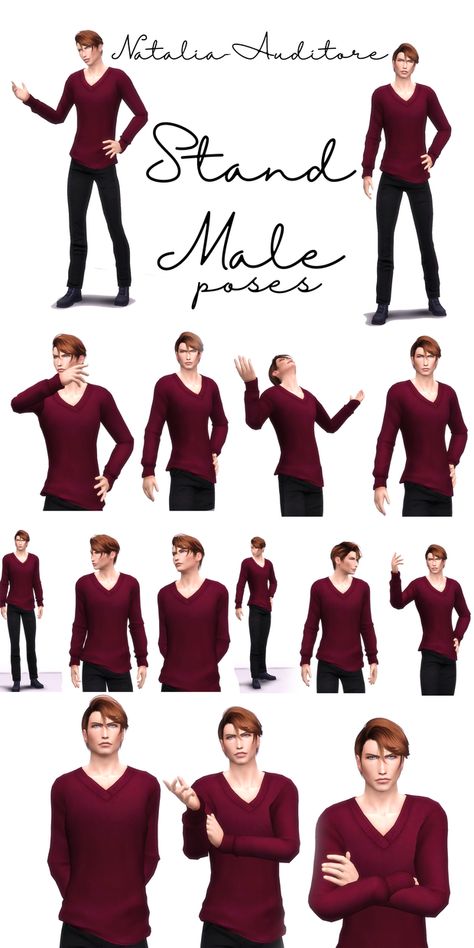 Stand male poses | Natalia-Auditore on Patreon Stand male poses 16 poses for high male sims, talking or not [for storytellers] Sims 4 Standing Poses, S4cc Poses, Sims 4 Male Poses, Natalia Auditore, Sims4 Pose, Spirit Guardian, Sims 4 Cc Patreon, Male Sims, Sims 4 Couple Poses