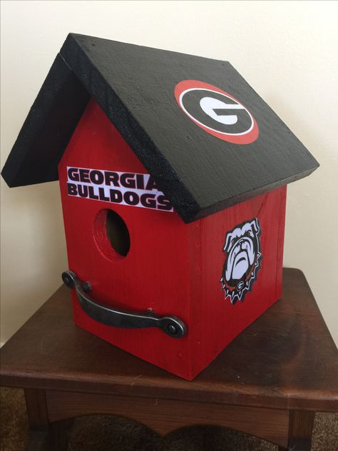 Georgia bulldogs birdhouse! Georgia Bulldogs Decor, Dawgs Football, Bulldog Football, Bulldog Decor, Ga Bulldogs, Georgia Dawgs, Homemade Bird Houses, Go Dawgs, Georgia Bulldog