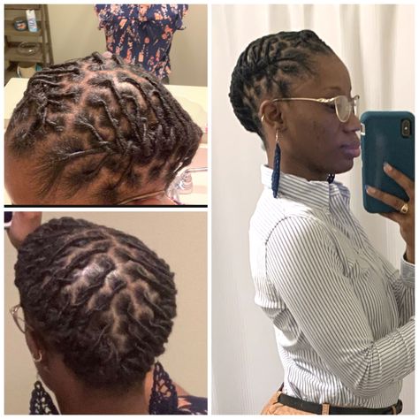 Loc Styles Crown, Different Loc Styles For Women, 2 Barrel Twist Locs Women, Halo Loc Styles For Women, Short Locs Hairstyles For Women Dreadlock Styles Natural Hair, Halo Loc Styles, Short Loc Updo, Loc Styles For Short Hair, Simple Loc Styles