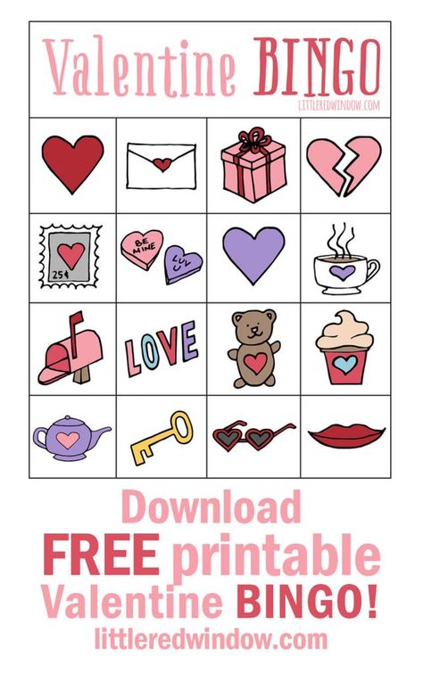 Download your copy of this cute free printable Valentine's Day BINGO game, it's perfect for classroom parties! Valentine Bingo Free Printable, Valentines Bingo, Bingo Printable Free, Virtual Team Building, Holiday Bingo, Valentine Party Game, Bingo Sets, Valentine Bingo, Games For Kids Classroom