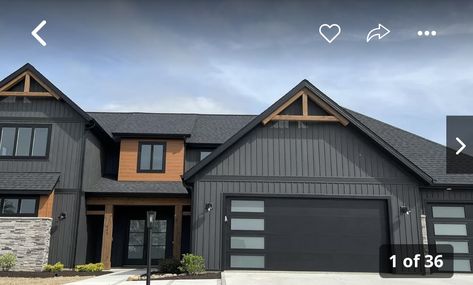 Gray Siding Black Trim, Grey Brick House Exterior, Outside Paint Colors, Deco Garage, Grey Brick Houses, Gray Siding, Exterior House Siding, Grey Siding, Retirement House