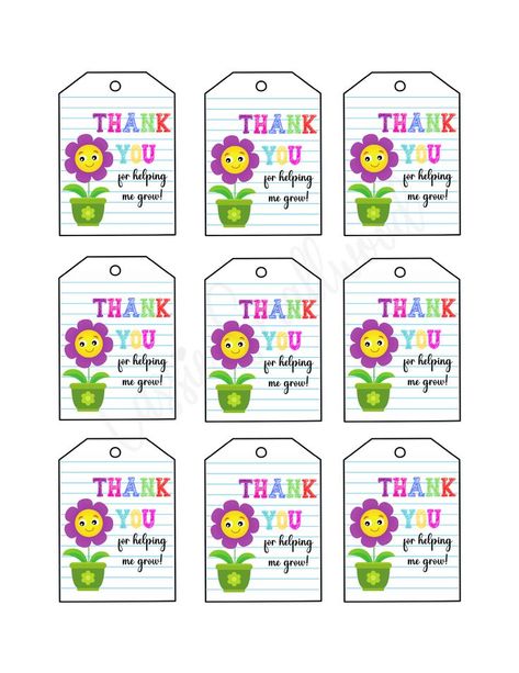 Colorful thank you for helping me grow gift tags with lined paper background and cute flower in a pot. Free Teacher Appreciation Printables, Teacher Appreciation Quotes, Thank You Tag Printable, Teachers Appreciation Week Gifts, Appreciation Gifts Diy, Teacher Appreciation Gifts Diy, Teachers Day Card, Teacher Appreciation Printables, Thank You Printable