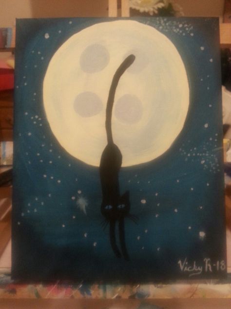 Coraline Inspired Cat stepping out of the moon acrylic painting  By Vicky Lynn Coraline Cat Painting, Painting Inspo Easy Acrylic, Coraline Acrylic Painting, Coraline Canvas Painting Easy, Easy Coraline Painting, Painting Ideas Coraline, Coraline Painting Easy, Coraline Painting Ideas, Coraline Canvas Painting