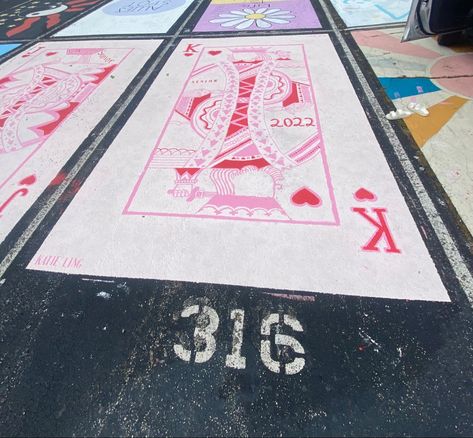 Kpop Senior Parking Spots, Couple Parking Spot Painting, Legally Blonde Parking Spot, Simple Parking Spot Ideas, Senior Parking Spaces Unique, Senior Tiles Ideas, Cute Senior Parking Spot Ideas Pink, Student Parking Spot Ideas, Preppy Senior Parking Spot