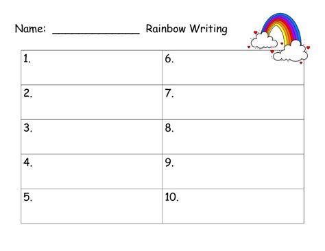 rainbow words template | also added a rainbow writing paper to my Working with Words area ... Spelling Practice Worksheets, Spelling Test Template, Spelling Word Practice, Spelling Words List, Writing Sight Words, About Rainbow, Rainbow Words, Writing Template, Rainbow Writing