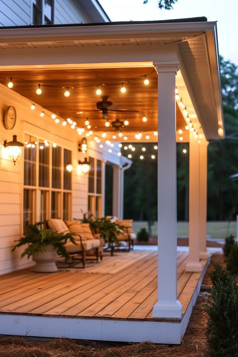 Give Your Summer Front Porch A Gorgeous Makeover With These 17 Upgrades Remodel Back Porch, Covered Porch Ideas Decorating Back, Farm Front Porch Ideas, Three Season Porch Ideas Farmhouse, Country Home Front Porch, Remodeling Outside Of House Ideas, Low Porch Ideas, Porch Remodel On A Budget, Front Porch With No Railing