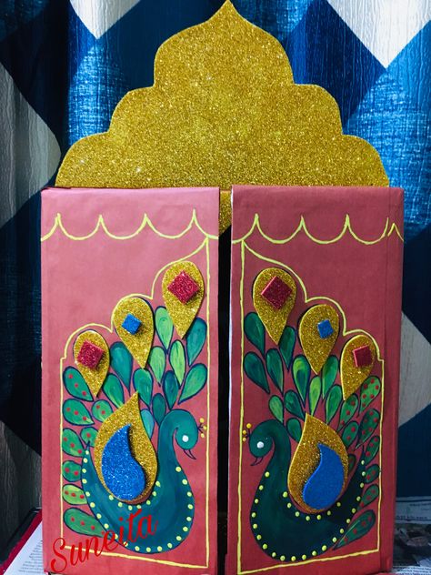 Cardboard Temple Diy, Oil Pastel Colours, Ganpati Decoration, Studio Room, Diy Cardboard, Pastel Colours, Cardboard Crafts, Oil Pastel, Bulletin Board