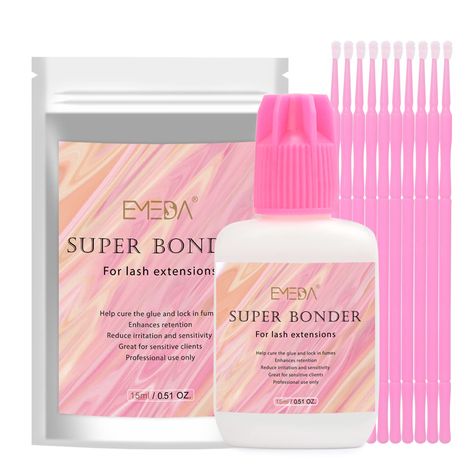 PRICES MAY VARY. What is EMEDA lash bonder ?[IT IS NOT GLUE] EMEDA lash bonder also referred to as adhesive activator or lash sealant, is an accelerator for eyelash extensions glue that needs to use with eyelash extension glue.15ml last 150-200 clients.EMEDA super bonder is the best glue helper for eyelash extension on the market.Please notice that this is NOT A GLUE. How does this eyelash bonder work? The super bonder’s job is to add elasticity to the adhesive making the bonds more flexible, th Best Glue, Eyelash Extension Glue, For Lash, Lash Glue, Strip Lashes, Lash Extensions, False Eyelashes, Eyelash Extensions, Speed Up