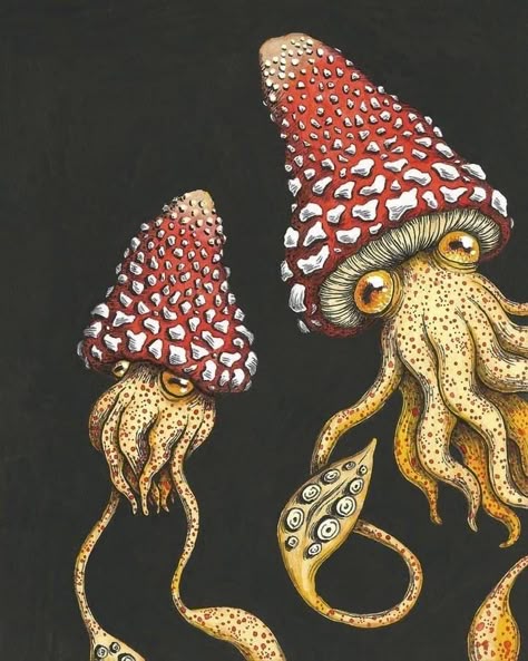 Squid Drawing, Metal Embroidery, Mushroom Tattoos, Mushroom Drawing, Mushroom Art, Trippy Art, Art Inspiration Painting, Sketchbook Art Inspiration, Cool Art Drawings