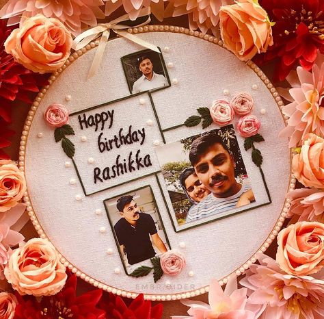 Hoop Art Birthday Gift, Embroidery Hoop Birthday Gift, Hoop Art Embroidery Birthday, Embroidery Designs For Birthday Gift, Embroidery Hoop With Photo, Birthday Embroidery Hoop Ideas, Birthday Hoop Art, Birthday Hoop Embroidery, Embroidery Hoop Art Birthday