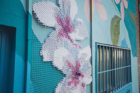 Cross-Stitch Street Art In Spain by Raquel Rodrigo | Bored Panda Colourful Cross Stitch, Street Installation, Flower Mural, Types Of Stitches, Embroidered Art, Mural Floral, Floral Cross Stitch, Cross Stitch Flowers, Cross Stitch Embroidery