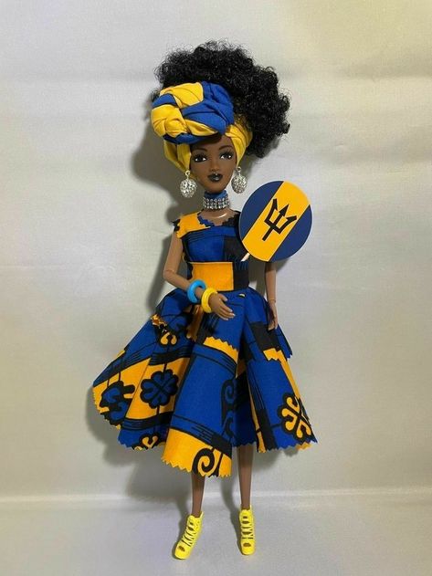 Caribbean Flags, African Dolls, Clothes For Kids, Black Doll, Barbados, African Clothing, Kids Wear, Vault Boy, Natural Hair Styles