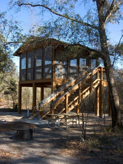 Farm Gazebo, Rv Camping Hacks, Rv Shelter, Cabin On Stilts, Camping With Dogs, Land Ideas, Lake Property, Property Ideas, River Camp