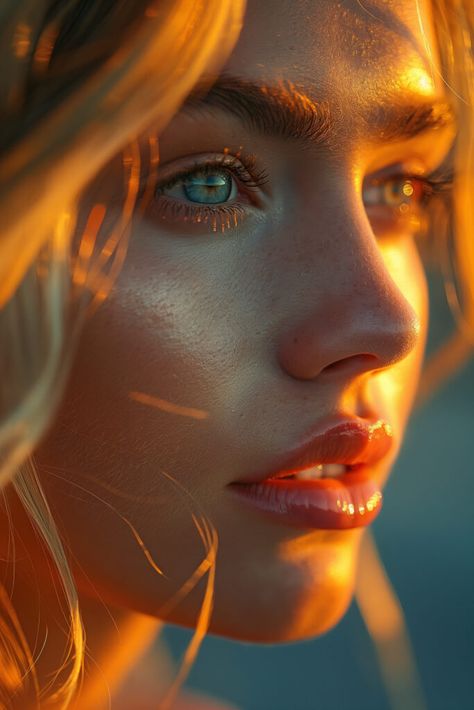 Discover and download free images Golden Hour Glow: A #Portrait of Serenity https://aifusionart.com/golden-hour-glow-a-portrait-of-serenity/?utm_source=facebook&utm_medium=social&utm_campaign=ReviveOldPost Reference Photos For Portraits, Up Close Face Reference, Cute Portrait Photography, Beauty Portrait Poses, Portrait Golden Hour, Cool Lighting Reference, Light Source Reference, Drawing On Photographs, References Face