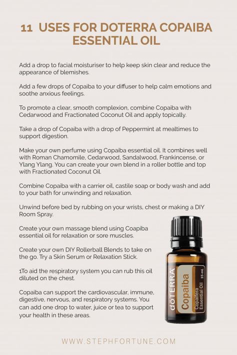 11 Uses for doTERRA Copaiba Essential Oil - #digestivehealth #digestive #health #doterra Doterra Copaiba, Oils For Relaxation, Copaiba Oil, Doterra Oils Recipes, Copaiba Essential Oil, Oils Essential, Doterra Oil, Doterra Essential Oils Recipes, Essential Oils For Headaches