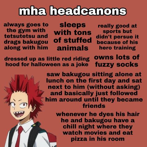 Kirishima Headcannons, Kiri Headcanons, Kirishima Kinnie, My Hero Academia Headcanons, Kirishima Headcanon, Headcanons Anime, Anime Headcannons, Anime Headcanons, Mha Headcanons