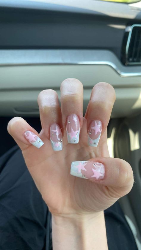 Really Cute Nails Acrylic, Fun Acrylic Nails Designs Summer, Girly Square Nails, Pink Nail Ideas Square, French Tips Light Pink, Coffin Shaped Nails Designs, Cute Square Nail Designs, French Tips Pastel, Square Nails Simple