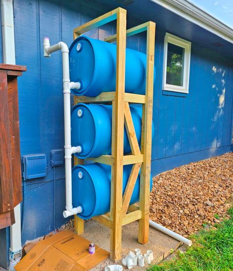 DIY Stacked Rain Barrel Rain Water Collection System Easy Rain Water Collection System, Rain Collection System Diy, Collect Rain Water, Rain Collection System, Diy Rain Barrel, Collect Rainwater, Rain Barrel System, Diagram Drawing, Workflow Diagram