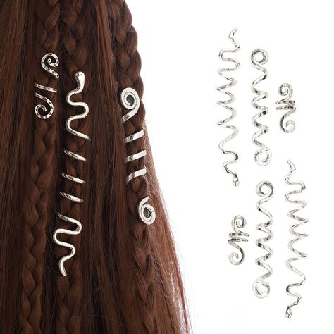 PRICES MAY VARY. 【Braids Jewelry Set】: The package includes 6 pieces of Mix Styles Braid Hair Jewelry.3 different shapes, 6 pcs Silver colors 【Material】: These dreadlocks accessories are made of high-quality alloy, which has good ductility and toughness, it is more durable than common aluminum products, not easily broken, and can be used repeatedly 【USE】: Easy, as introduced in the video. weave your hair first, just spiral around your own braids.The 3 styles have different inner diameters, so if Loc Hair Jewelry, Hair Jewelry For Braids, Snake Hair, Braid Clips, Braid Accessories, Women Braids, Dreadlock Accessories, Halloween Accessories Hair, Braid Jewelry