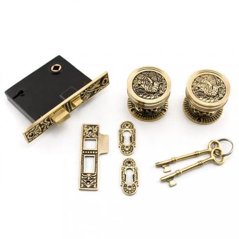 Bronze Door Knobs, Interior Door Knobs, Door Handles And Locks, Blackened Brass, Brass Interior, Mortise Lock, Interior Design Elements, Lock Set, French Doors Interior