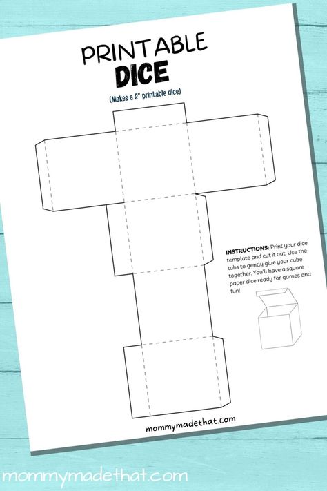 Printable Dice Template (How to Make Paper Dice) Printable Dice Template Free, Paper Dice Template, How To Make Dice, Paper Dice, Abraham And Lot, Dice Template, Diy Dice, Number Blocks, Rolling Dice