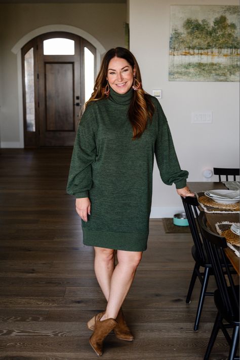 Use code: RYANNE10 for 10% off Gibsonlook dress Fit tips: tts, L fall sweater dress green fall dress cozy sweater dress turtleneck fall outfit #LTKcurves Follow my shop @therecruitermom on the @shop.LTK app to shop this post and get my exclusive app-only content! #liketkit #LTKSeasonal #LTKstyletip @shop.ltk https://liketk.it/4hbC9 Hunter Green Sweater Dress Outfit, Turtleneck Fall Outfit, Green Sweater Dress Outfit, Green Fall Dress, Green Fall Dresses, Green Sweater Dress, Cozy Sweater Dress, Fall Sweater Dress, Midsize Outfits