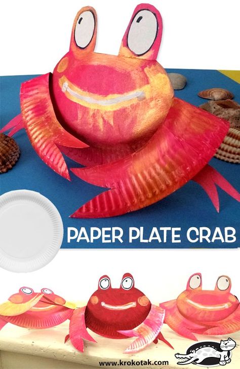 PAPER PLATE CRAB Crab Craft Preschool, Paper Plate Crab, Crab Craft, Crab Crafts, Ocean Theme Preschool, Paper Plate Crafts For Kids, Crab Art, Animal Art Projects, Ocean Crafts