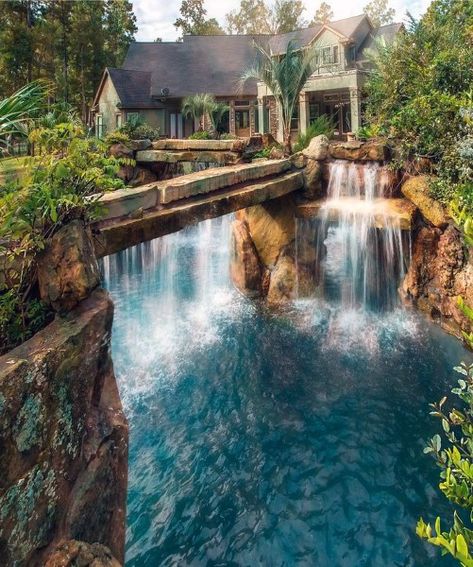 Top 70 Best Backyard Waterfalls - Water Feature Design Ideas Insane Pools, Lagoon Pool, Waterfalls Backyard, Pool Waterfall, Luxury Pools, Water Fall, Air Terjun, Dream Pools, घर की सजावट