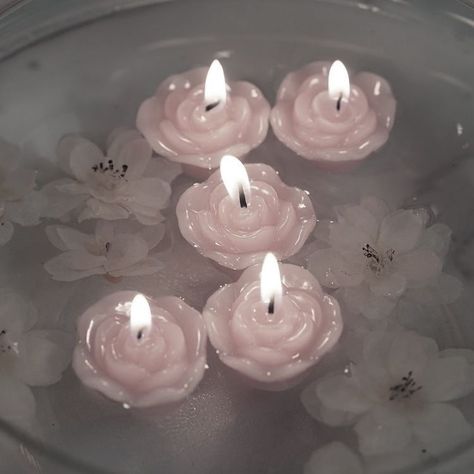 Candles, Water, Flowers, Pink, White