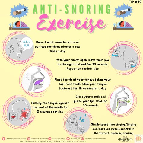 #AsimplereminderfromNurseGelle 
#snoring 
#snore 
#antisnoringexercises 
#snoringexercise 
#tipsthatmighthelpsnoring 
#stopsnoring 
#howtopreventsnoring 
#snoringtip 
#healthtips Mouth Exercises For Snoring, Snoring Exercises, Tongue Exercises, How To Prevent Snoring, Clogged Nose, Mouth Breathing, Anti Snoring, Front Teeth, The Tongue