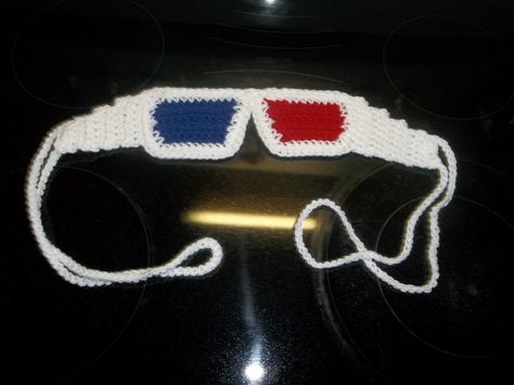 3-D glasses blindfold for my boy's birthdays. Blind Fold, Boy Birthday, Crochet Projects, 3 D, Knit Crochet, Knitting, Crochet, Pattern, Color