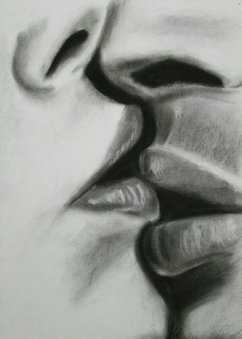 Easy Charcoal Drawings, Charcoal Drawing Tutorial, Pencil Drawing Pictures, Pencil Drawings Of Love, Kissing Drawing, Abstract Pencil Drawings, Drawing Hair, Charcoal Sketch, Charcoal Drawings