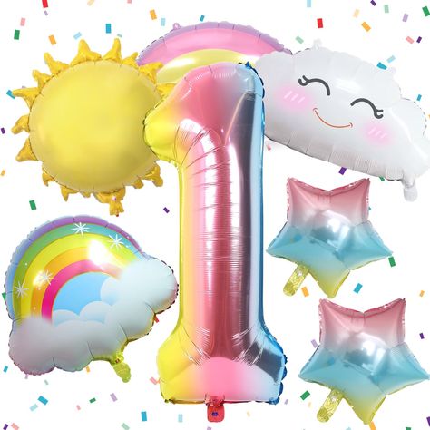 PRICES MAY VARY. 🌈RAINBOW BALLOONS 1ST BIRTHDAY DECORATIONS: The package includes 1pc 40 inch number balloon, 4pcs large rainbow theme foil balloons, 2pcs 18 inch foil balloons, 1pc straw and 1pc 10m ribbon. Enough quantity and different colors for satisfying your various rainbow party decoration needs! 🌈PREMIUM FOIL MATERIAL: Our Rainbow Balloons 1st Birthday Decorations for Girls are made of premium aluminum foil, sturdy and reusable, safe to be used around kids. The color of balloons are sh First Birthday Decorations Girl, Rainbow Party Decorations, Girl Birthday Decorations, 1st Birthday Decorations, Baby Girl 1st Birthday, 1st Birthday Party Themes, Rainbow Balloons, First Birthday Decorations, Rainbow Theme