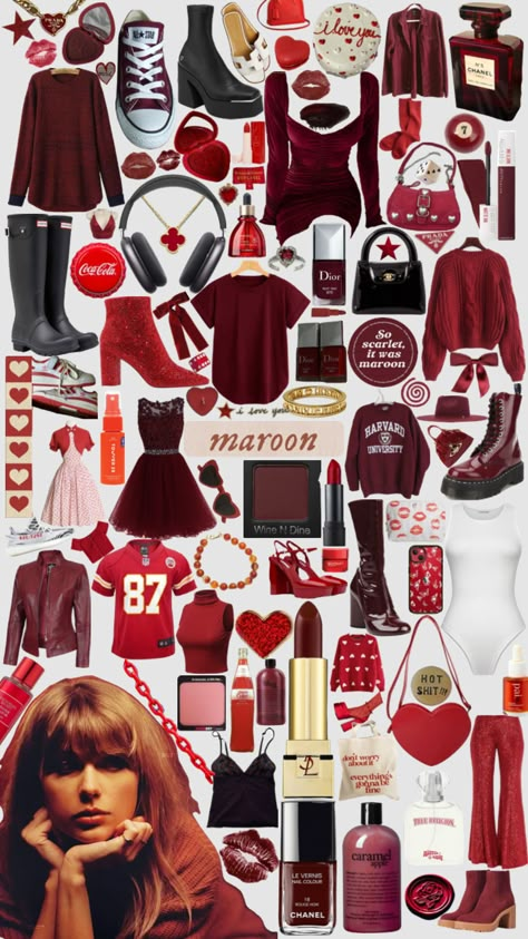 Eras Tour Outfits Maroon, Taylor Swift Maroon Outfit, Taylor Swift Red Album Outfit Ideas, Taylor Swift Red Era Aesthetic Outfits, Red Outfit Inspo Taylor Swift, Taylor Swift Red Concert Outfit, Taylor Swift Red Outfits Concerts, Maroon Mood Board, Taylor Swift Concert Outfit Ideas Red